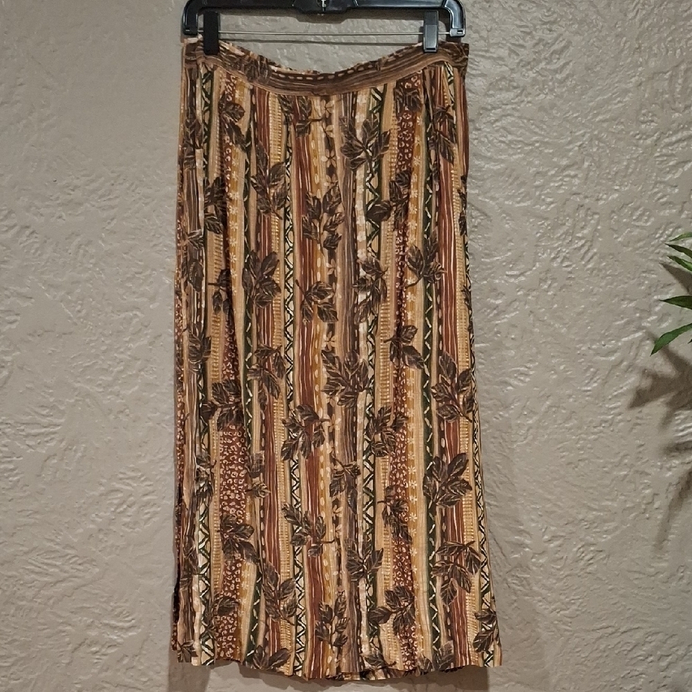 Jaclyn Smith Tan and Brown Pleated Midi Skirt Size L